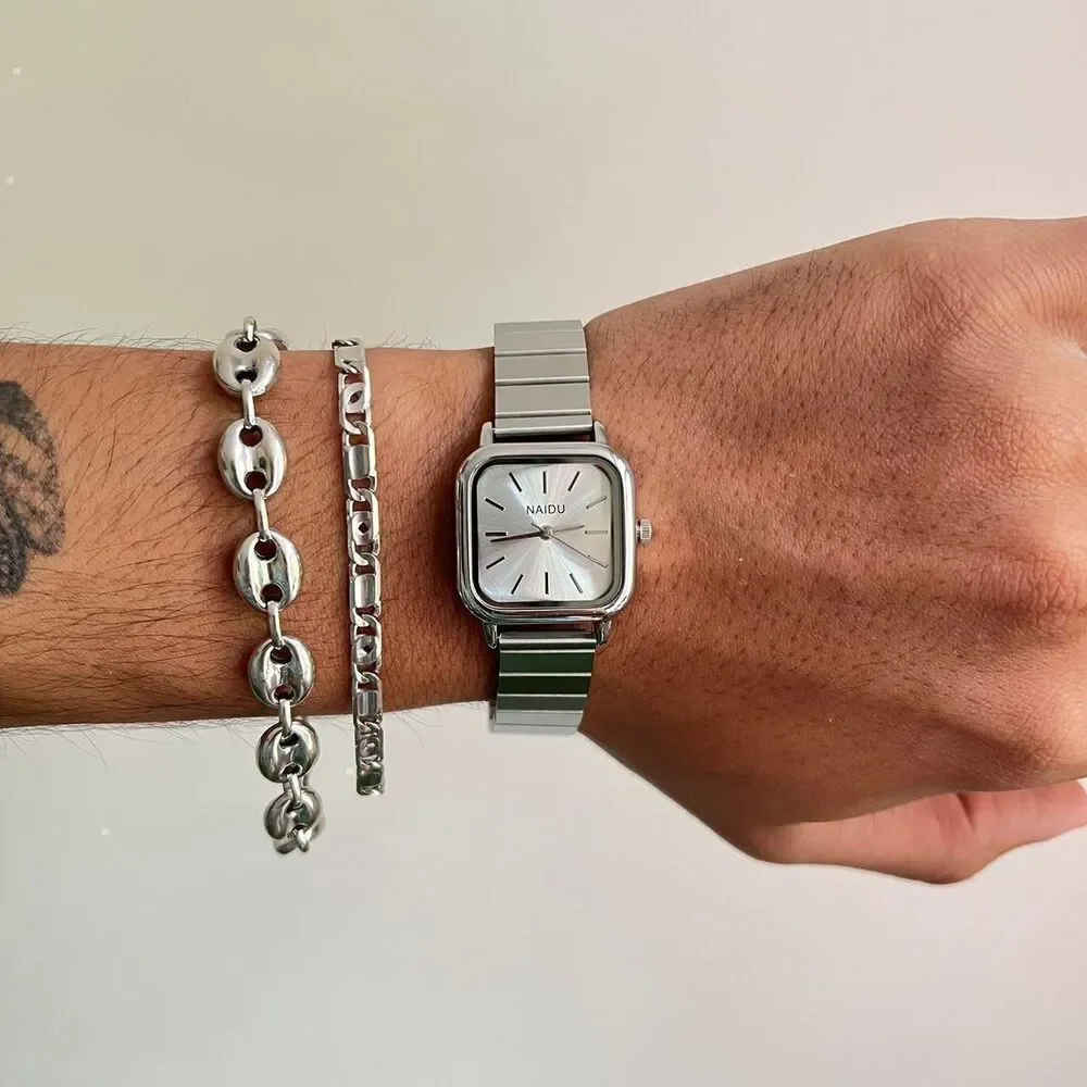 y2k style square stainless steel luxury watch